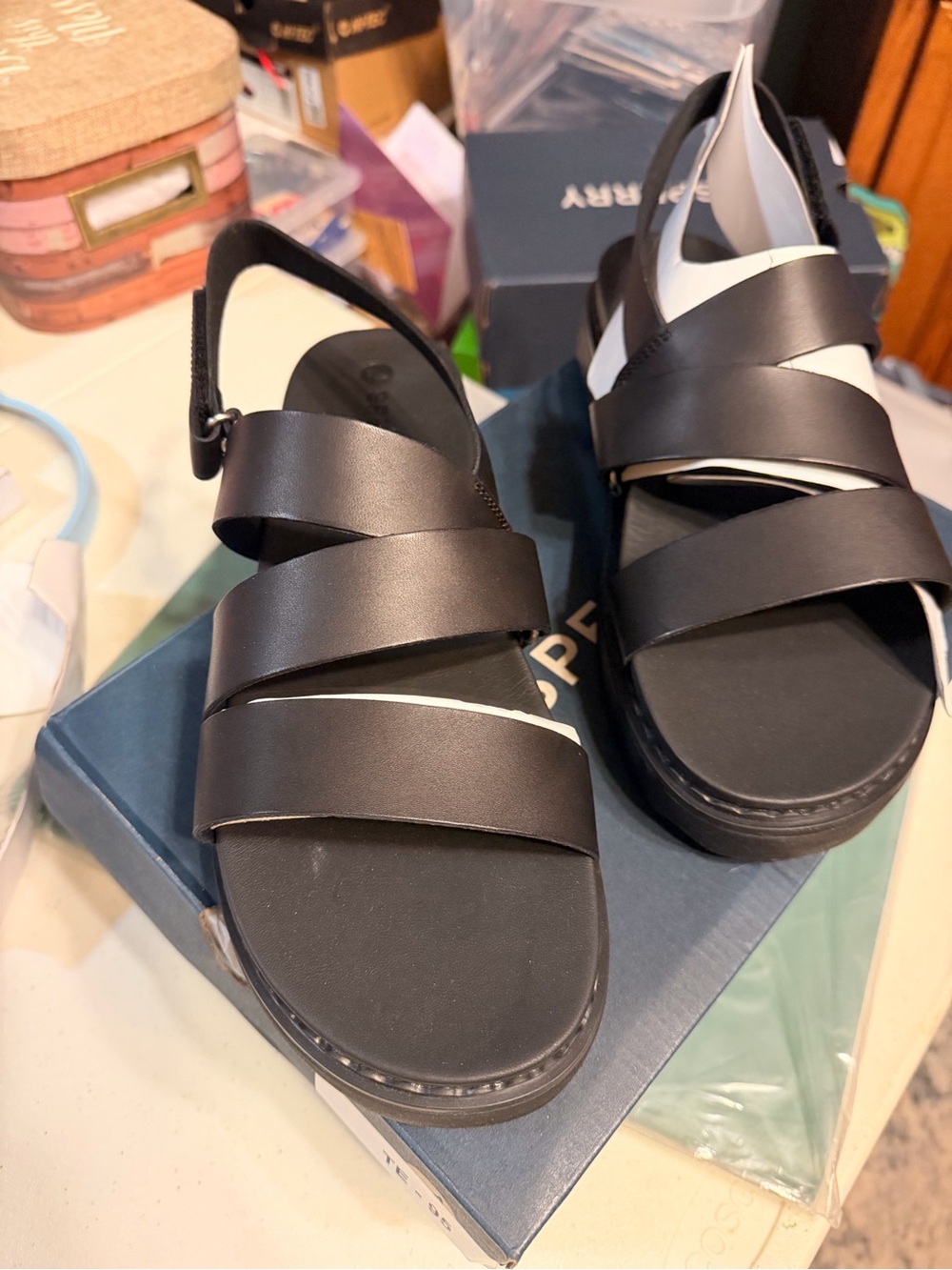 Sperry Black Strappy Slingback Sandals